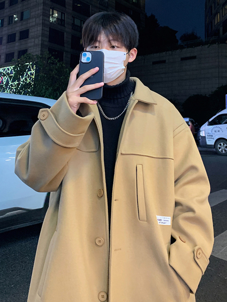 毛呢大衣男士秋冬季宽松休闲高级感纯色外套日系覆古中长款风衣潮