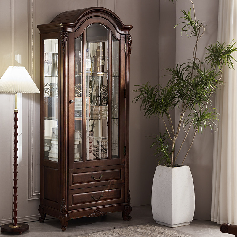 全实木酒柜黑胡桃木单门酒柜装饰收纳储物柜美式乡村客厅原木家具