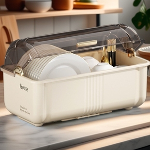 轻奢餐具收纳盒大容量带盖防尘碗碟碗柜 家用2025新款碗具沥水架