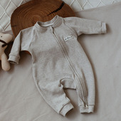 婴姿婴儿连体衣春秋季 哈衣百天宝宝拉链洋气衣服外出爬服 纯棉长袖