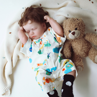 婴姿婴儿衣服夏季薄款外出短袖男女宝宝连体衣纯棉新生儿夏装睡衣