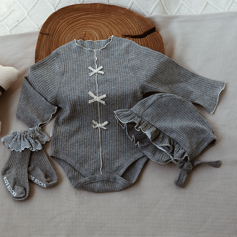 婴姿韩版可爱婴儿包屁衣春秋款新生儿衣服百天宝宝甜美外出爬服