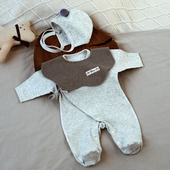 婴姿婴儿连体衣春秋纯棉长袖 包脚爬服宝宝满月衣服新生儿外出哈衣