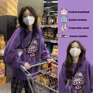 不起球加绒卫衣女宽松圆领小众设计感中长款上衣潮牌2023秋冬新款