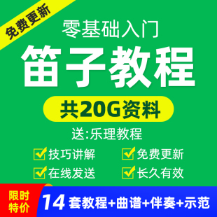 笛子教程零基础自学入门进阶视频初学者教学成人儿童学竹笛教材全