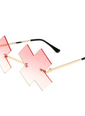 跨境新款无框切边太阳镜欧美个性搞怪金属眼镜时尚网红ins墨镜女