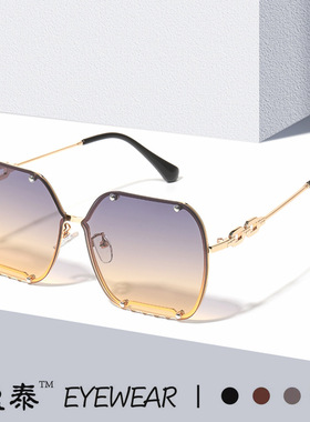 新款朋克链条铆钉切边太阳镜女ins欧美金属大框方形遮阳Y2K墨镜