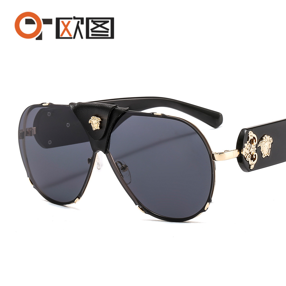 新款时尚包皮人头太阳镜男女中梁皮质墨镜VE523 sunglasses