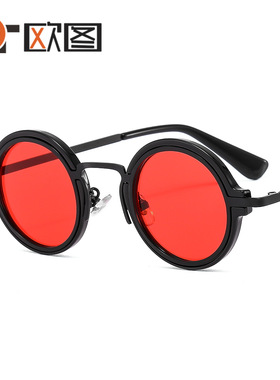 62034圆框朋克风个性嘻哈金属PC混合太阳镜 潮男女街拍网红墨镜