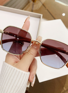 2024新款木纹镜腿金属太阳镜欧美小框多边形潮流墨镜跨境眼镜
