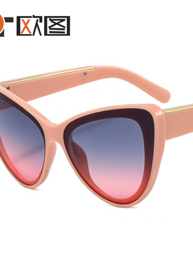 M374大框猫眼女士欧美双色时尚个性太阳镜ins网红框金属装饰墨镜