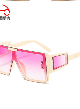 两个圈 欧美超大框一体片铆钉墨镜个性连体片男女遮阳太阳镜69550