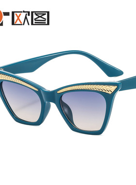欧图春款猫眼眉毛装饰女士太阳镜摩登走秀个性跨境ins墨镜961