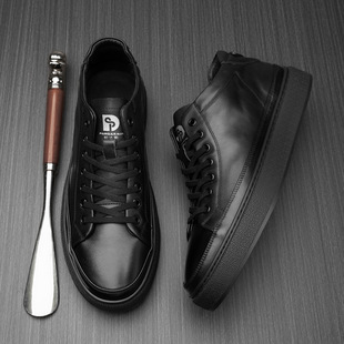 男鞋秋冬新款系带牛皮板鞋透气轻便休闲皮鞋软底百搭潮鞋