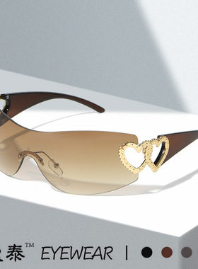 新款时尚无框连体镂空爱心Y2K太阳镜辣妹欧美运动网红墨镜潮跨境