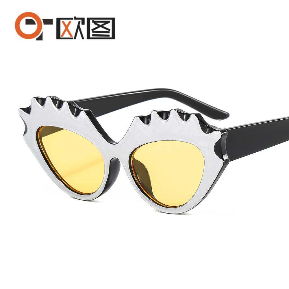 2022欧图新款个性小框猫眼女士太阳镜 花边时尚走秀跨境墨镜9149