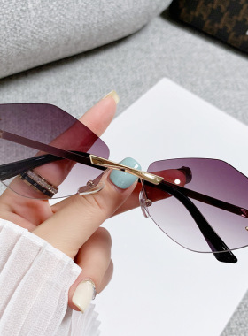 无框抓钩多边形太阳镜欧美个性太阳眼镜2024新款嘻哈潮流街拍墨镜
