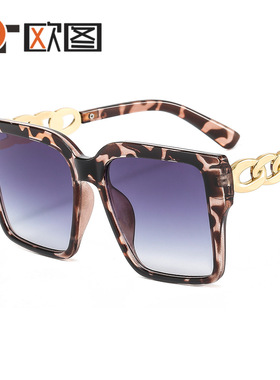 3202大框方型链条风格男女士潮流复古太阳镜装饰个性时尚跨境墨镜