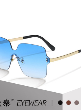 新款欧美潮流一体式太阳镜无框海洋片时尚连体太阳眼镜网红墨镜女