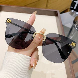 新款M谬家太阳眼镜Y2K甜酷辣妹金属无框太阳镜个性网红街拍墨镜女