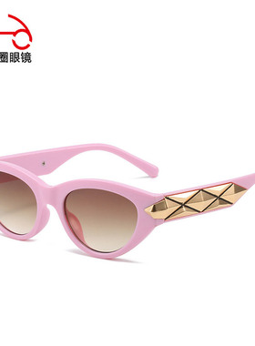 两个圈  欧美外贸时尚金属朋克太阳镜跨境潮流街拍摩登猫眼墨镜