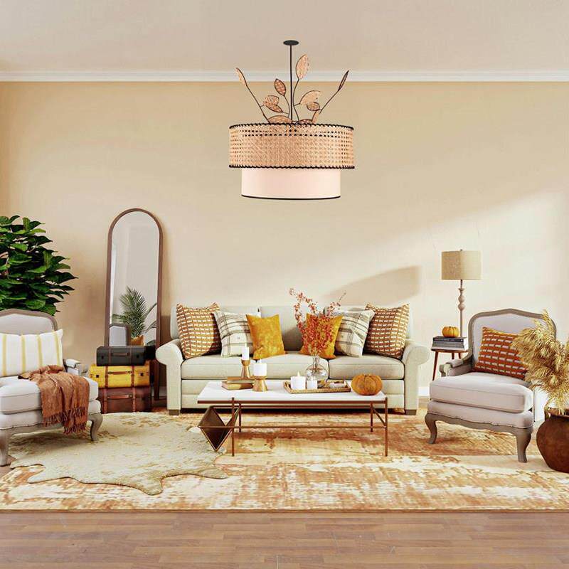 中山工厂直销东南亚田园叶子造型天然藤条吊灯客厅民宿茶室酒店田