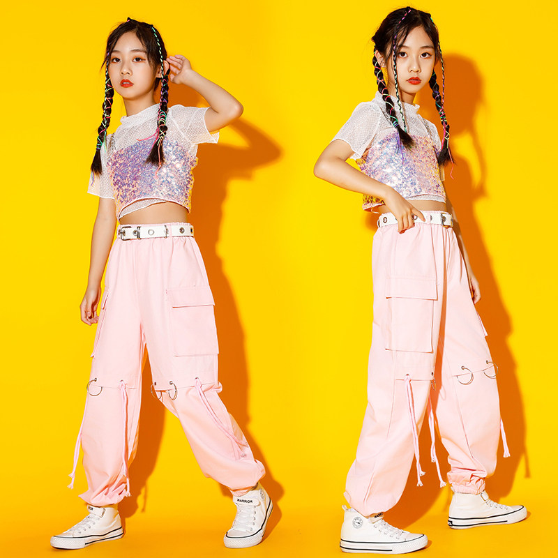 女孩爵士舞服装少儿亮片街舞演出服嘻哈闪亮三套装模特走秀演出服