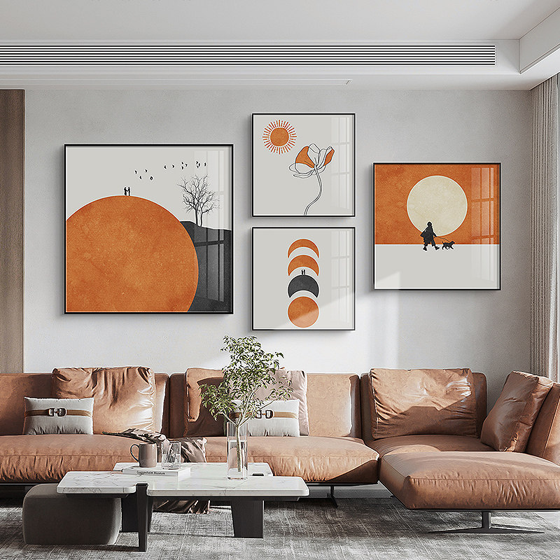 北欧客厅装饰画橙色沙发背景墙轻奢卧室床头壁画现代简约抽象挂画