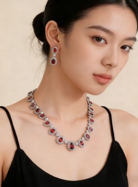 法式复古宫廷风晚宴礼服新娘敬酒服婚礼项链红宝石锁骨链高级感女