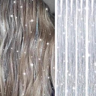 闪亮晶晶镭射丝银色金丝彩丝金葱丝挑染彩色接发片挂耳染表演装扮