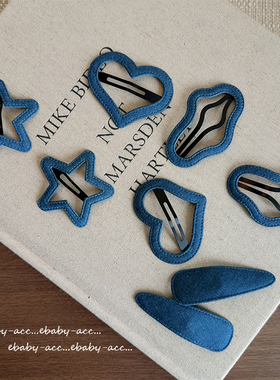 儿童碎发大BB夹侧边刘海夹前额发卡韩版牛仔爱心星星布艺后脑勺夹