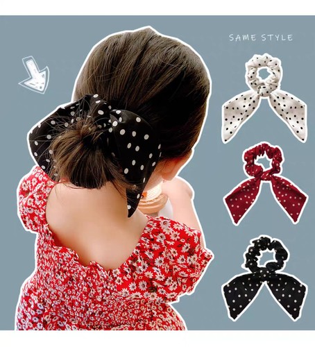 可爱韩国网红雪纺波点蝴蝶结发绳