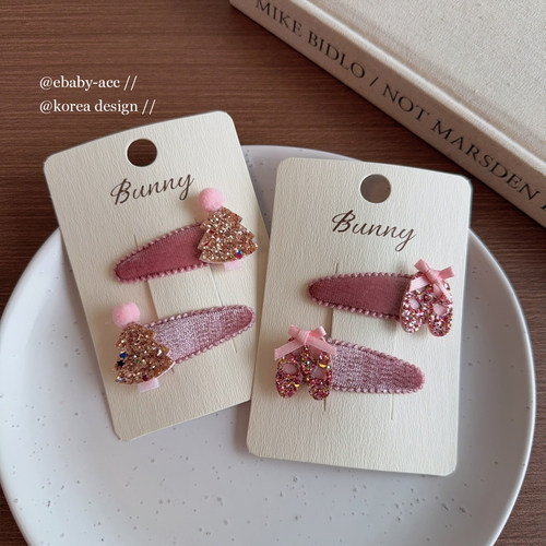 儿童发饰粉色舞鞋圣诞树丝绒BB夹