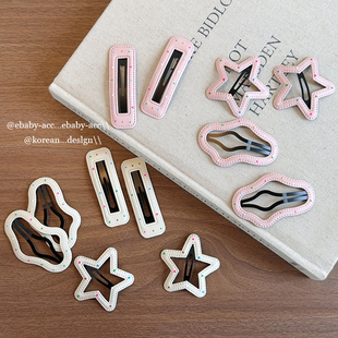 儿童碎发大BB夹侧边刘海夹前额发卡皮质云朵爱心星星布艺后脑勺夹