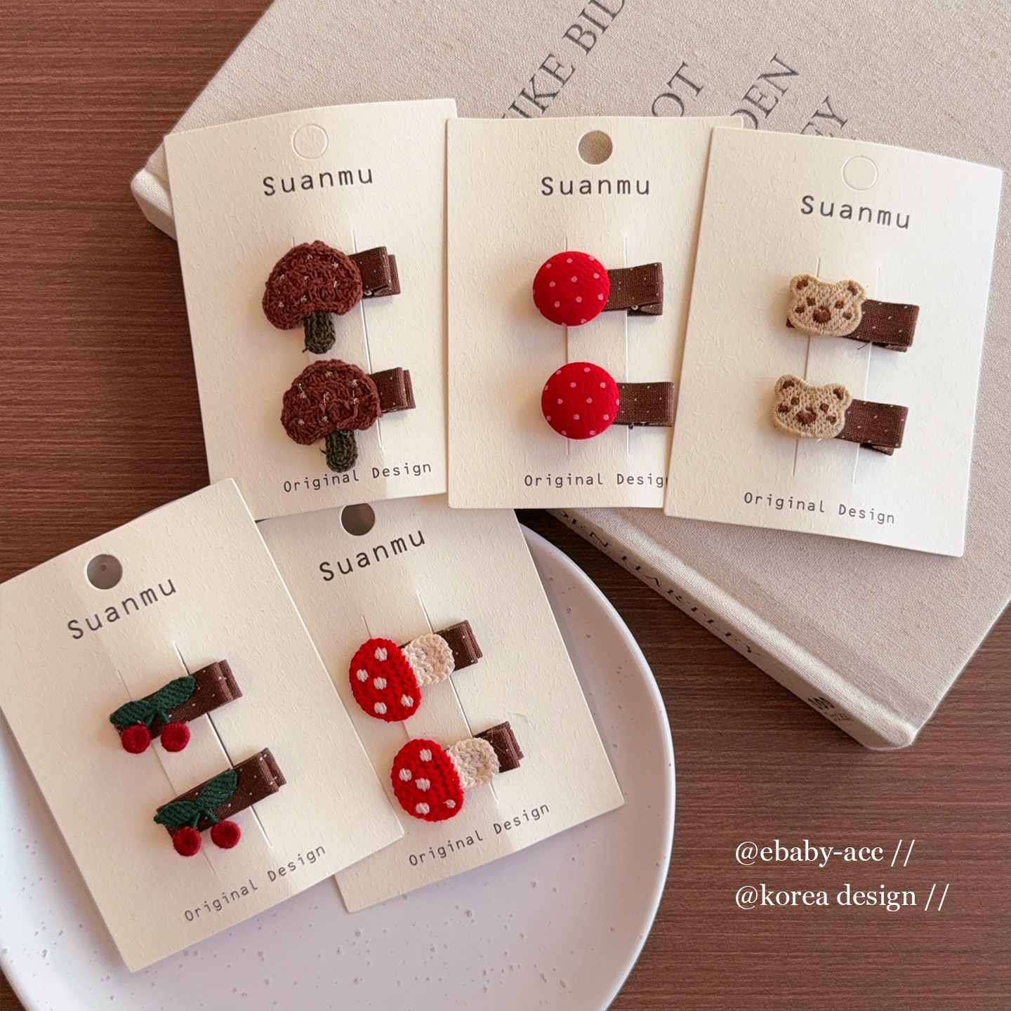 韩版甜美樱桃蘑菇刺绣刘海夹