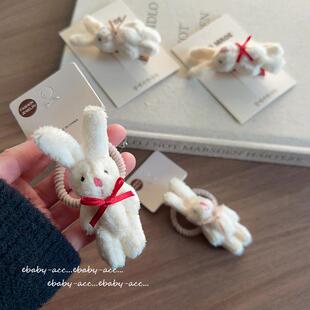儿童可爱毛绒兔子发夹发圈刘海夹女童不伤发皮筋头绳侧边夹发饰