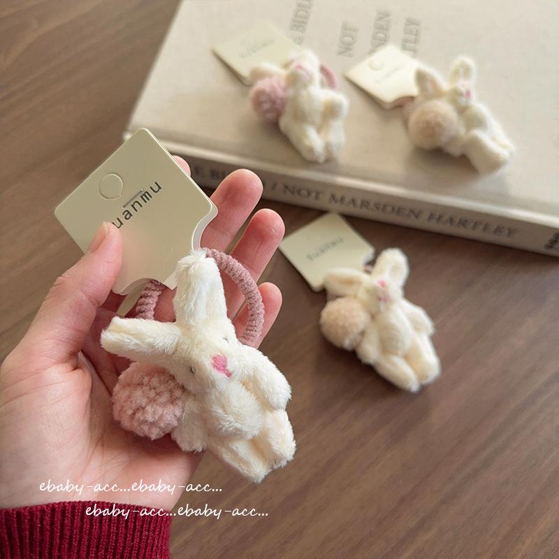 儿童卡通兔毛绒羊羔毛可爱小兔发圈丸子头发绳高马尾皮筋高弹头绳