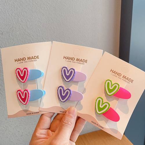 儿童新款滴油亮色爱心不伤发发夹女童头饰刘海侧边碎发夹后脑勺