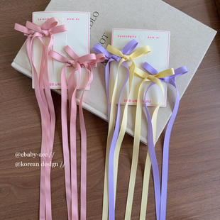 女童超仙长飘带双马尾发夹洋气粉色双蝴蝶结发卡可编发丝带发饰