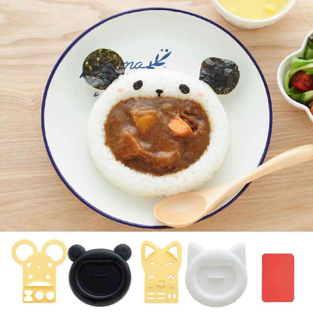 日本Arnest可爱大嘴猫咪儿童宝宝饭团塑料模套装 咖喱饭DIY模具
