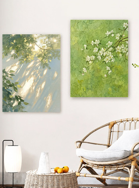 植物艺术客厅装饰画油画光影风景小众高级卧室玄关挂画批发绿色画