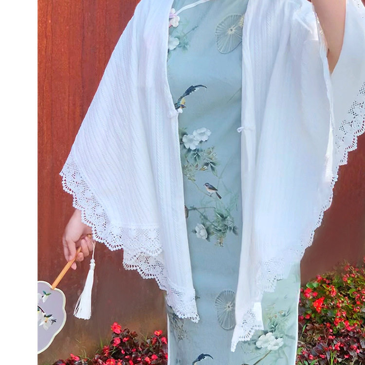 纯色蕾丝流苏盘扣披肩外搭旗袍女新中式文艺2025新款斗篷披风批发