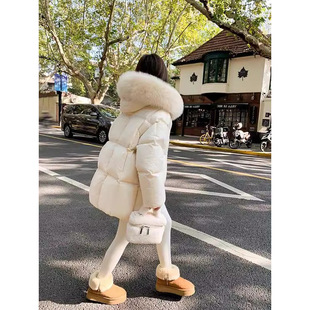 新款冬季连帽大毛领中长款羽绒服女小个子加厚保暖面包服外套