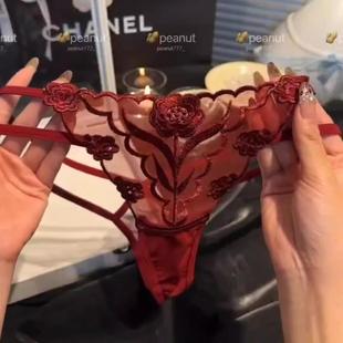红玫瑰 系带火辣诱惑 法式 性感绣花低腰女内裤 浪漫 永远炙热