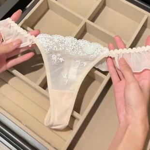 日系无痕内裤女士三角裤低腰性感冰丝时尚丁字裤蕾丝花边少女T裤