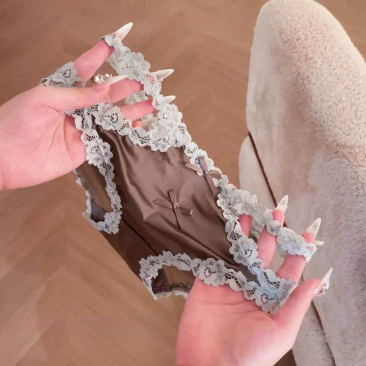 牛奶咖啡蕾丝~深棕色高级内内！缎面加半透明网纱~这也太纯欲了！