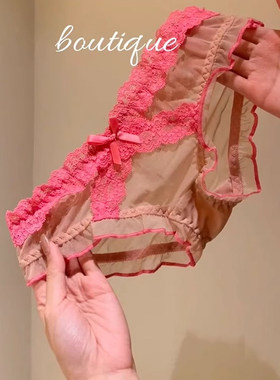 太甜啦少女心爆棚~纯欲蕾丝边性感内裤女款~日系缎面低腰交叉镂空