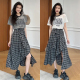 不规则开叉格子中长裙裤 2026新款 韩版 半身裙女新款 子 今年流行爆款