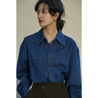 直筒型通勤单排多扣长袖牛仔布