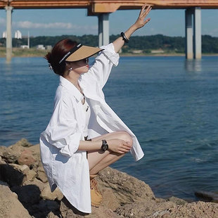 衬衫 秋季 长袖 白色衬衣女设计感小众宽松男友风休闲中长款 上衣 新款